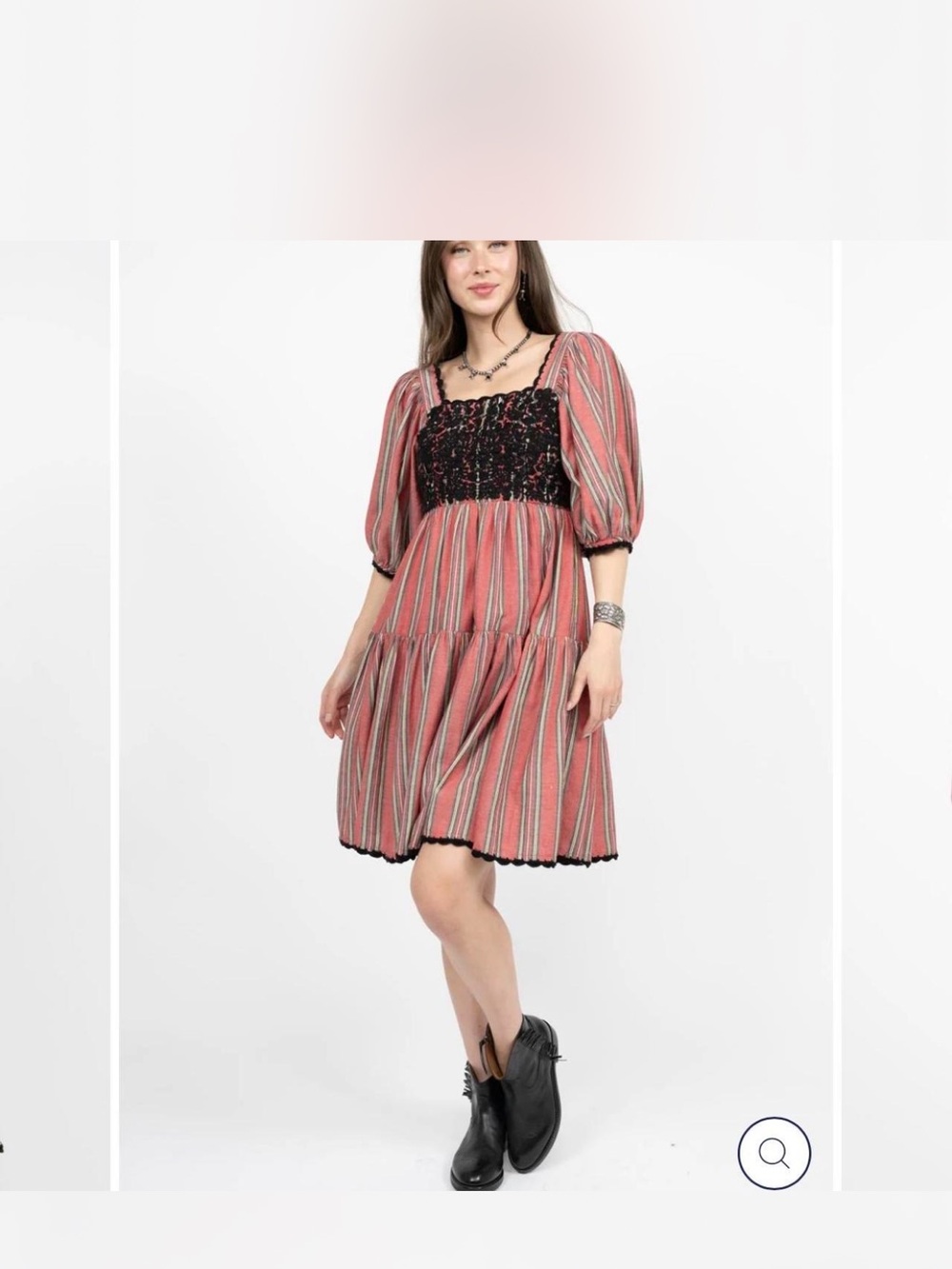 Striped Pink Peasant Dress with Smocked Bodice